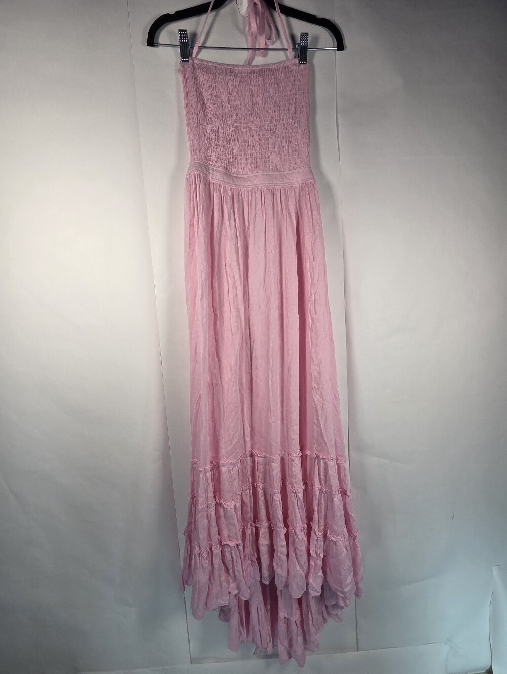Strap Halter Smocked Maxi Dress in Light Pink